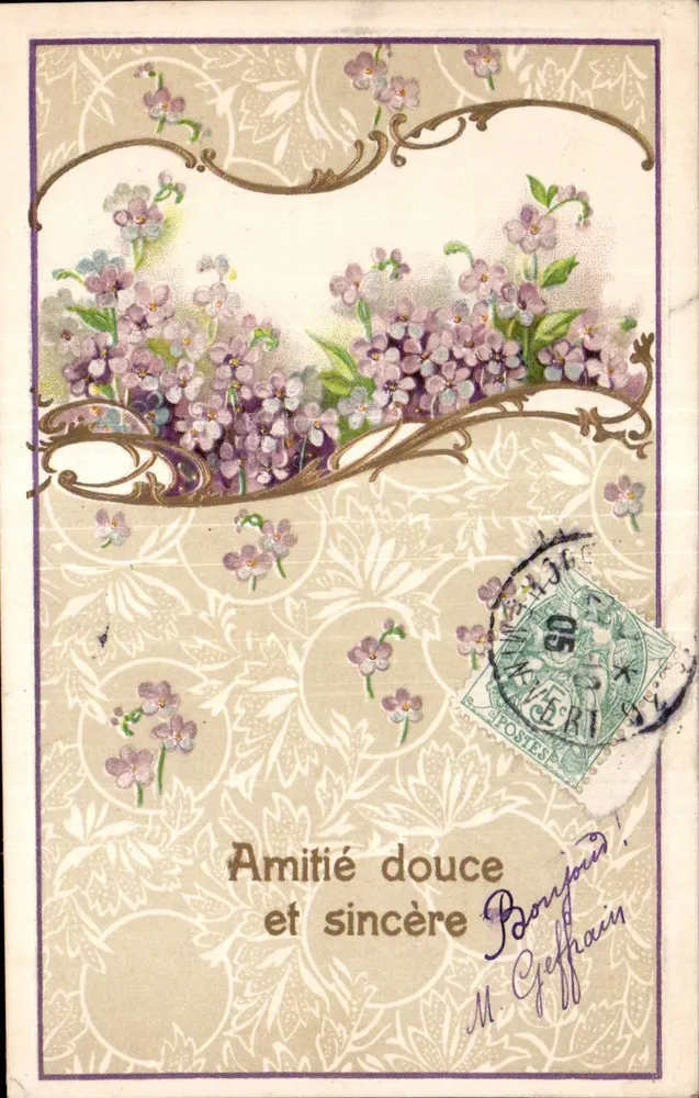 Flores de lírio — Amizade doce e sincera — K. F. Editores, Paris, série 1257 - Frente