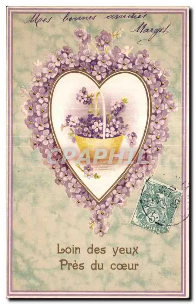 Violets in a Heart — Karteikarte — Verlag nicht sichtbar - Vorderseite