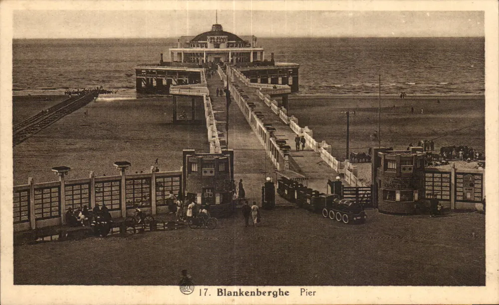 Blankenberge Pier — Ansicht des Piers mit Promenade und Bädern — Verlag Rüdicki, n° 17 - Vorderseite
