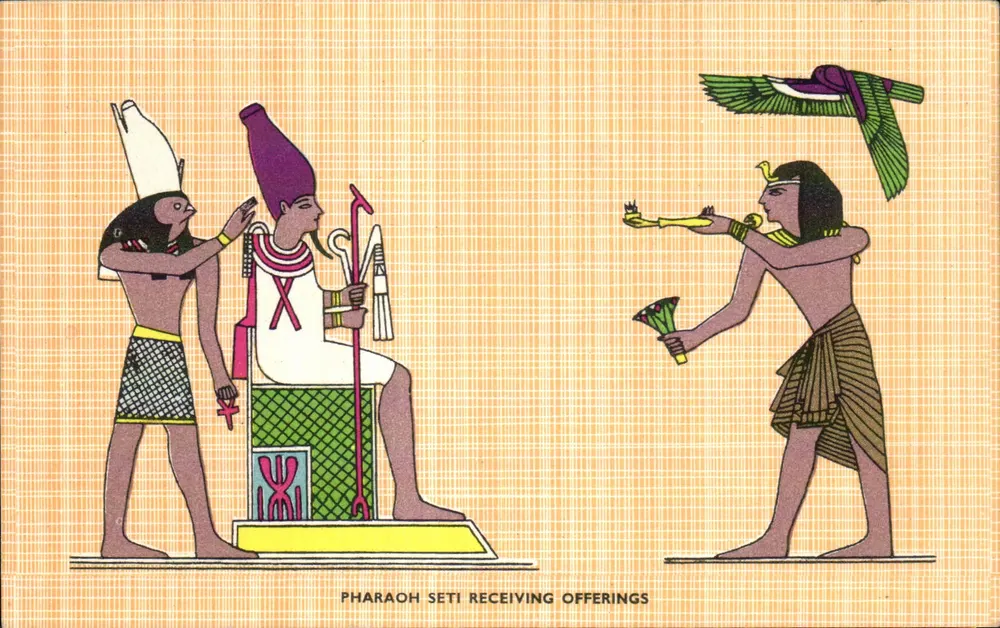 Pharao Seti empfängt Gaben — ägyptische Illustration — U.A.R. Ägypten, Kairo - Vorderseite
