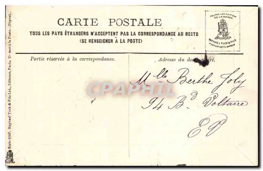 Journaux de Bonheur — Efeu-Motiv — Verlag Raphael Tuck & Fils - Rückseite