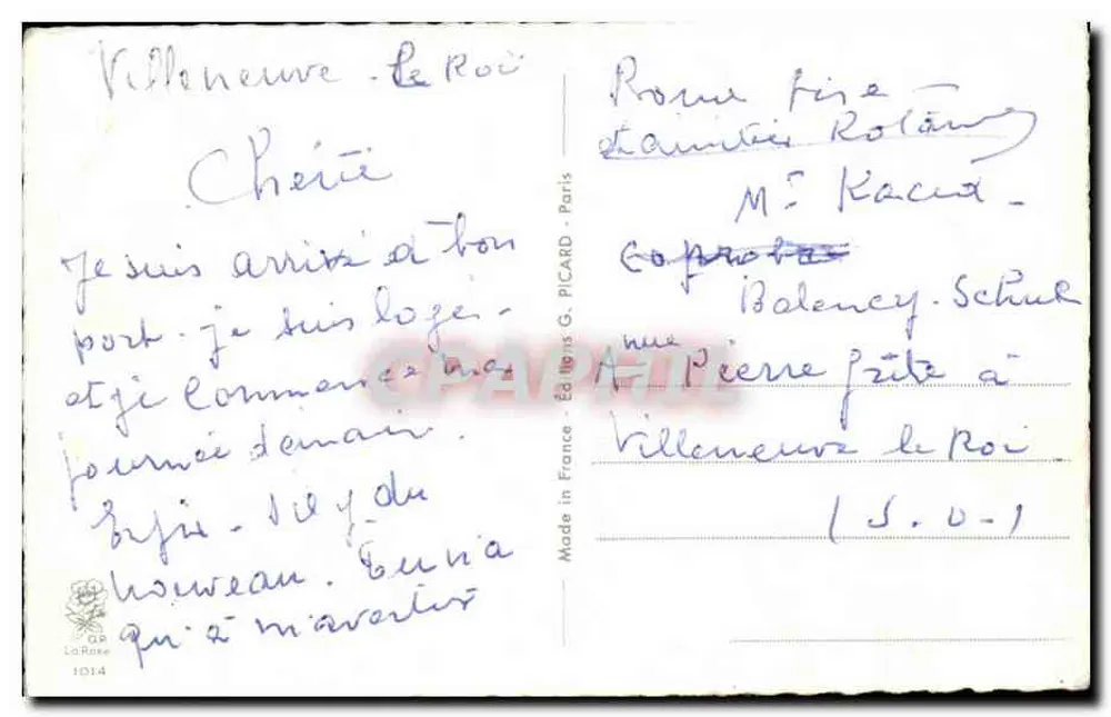 Auberge du Chien Rose — scène comique avec client effrayé et serveur — éditeur G. PICARD, n° 1014 - Verso