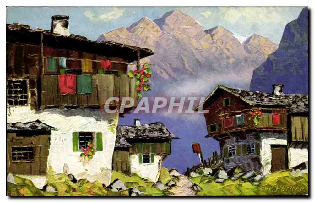 Alpine Village — Berge im Hintergrund — J. Hecker - Vorderseite