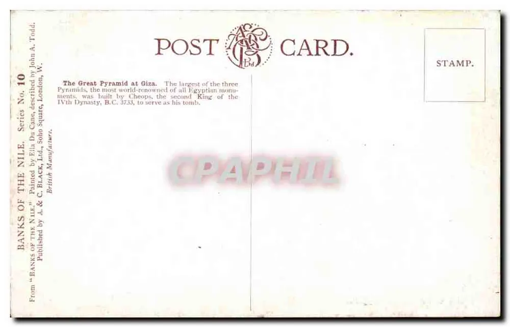 Die Großen Pyramiden von Gizeh — Ägypten — Verlag A. & C. Black, London, Serie Nr. 10 - Rückseite