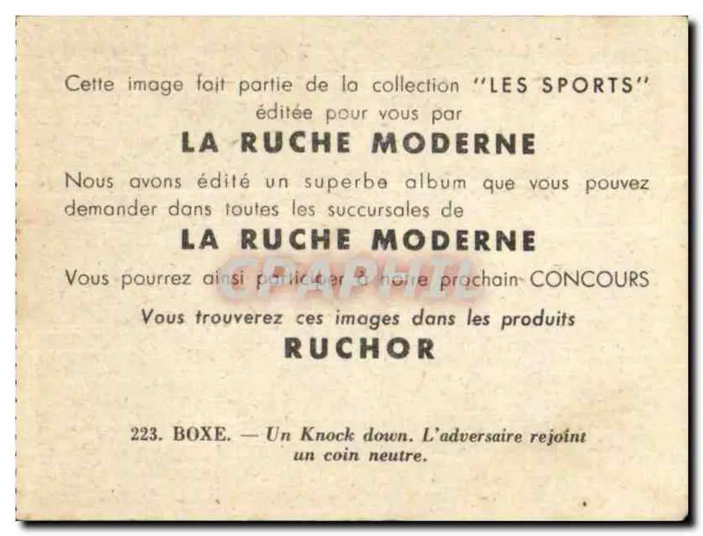 Boxen — Ein Knockdown. Der Gegner erreicht einen neutralen Ecke — La Ruche Moderne, Nr. 223 - Rückseite