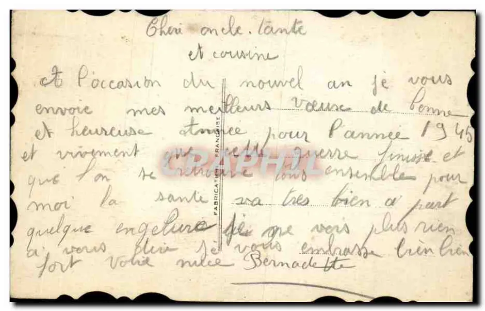 Arranjo de rosas e pássaros — Boa Ano — Fabricação Francesa - Verso