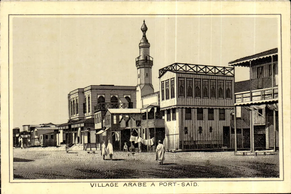 Arabisches Dorf in Port-Saïd — monochrome Gravur — kein Verleger oder Nummer sichtbar - Vorderseite