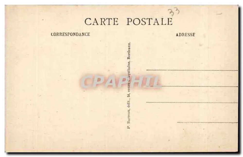 Bordeaux — Der Gambetta-Monument und das Grand-Theâtre — P. Barreau, Verlag Nr. 80 - Rückseite