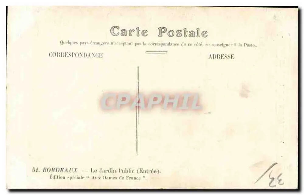 Portal do Jardim Público — Bordeaux — Edição especial 'Aux Dames de France' — n°54 - Verso