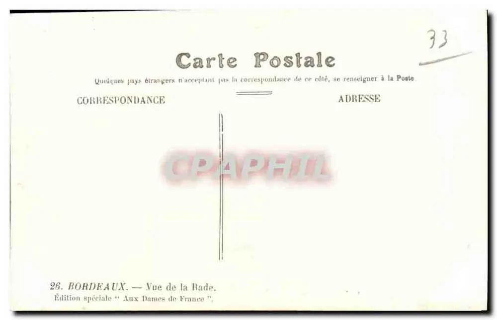 Vista da Gade em Bordeaux — Edição especial 'Para as Damas da França' — Editor Bordeaux - Verso