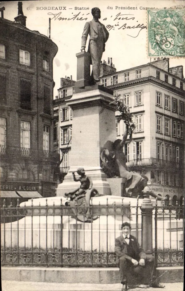 Bordeaux — Estátua do Presidente Carnot — editor A. Colin, n°6 - Frente