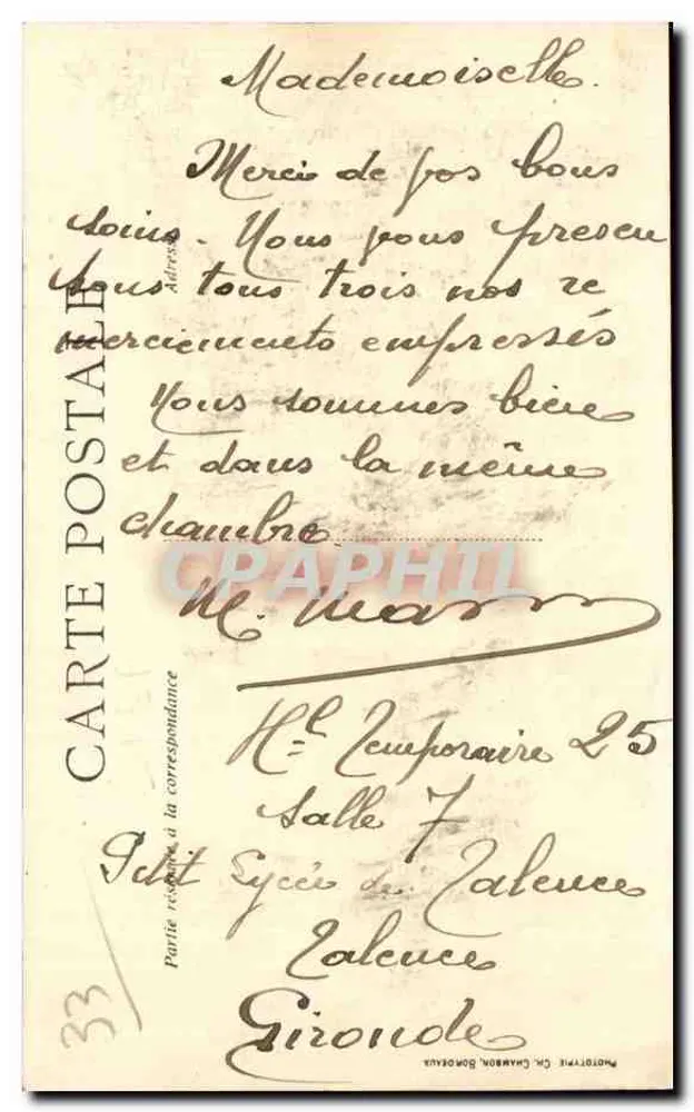 Bordeaux — Estação de Orléans — C.B. — n°74 - Verso