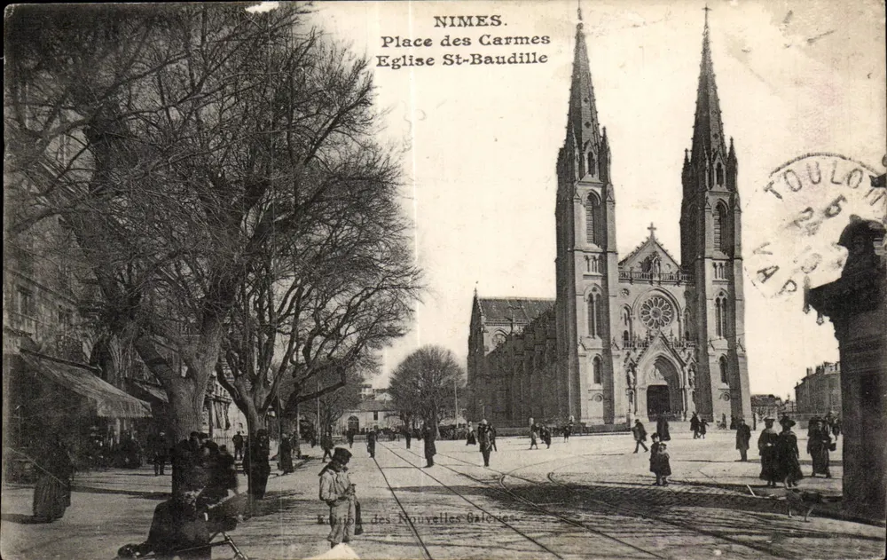 Nîmes. Place des Carmes — Kirche Saint-Baudille — Verlag: Des Nouvelles Galeries - Vorderseite