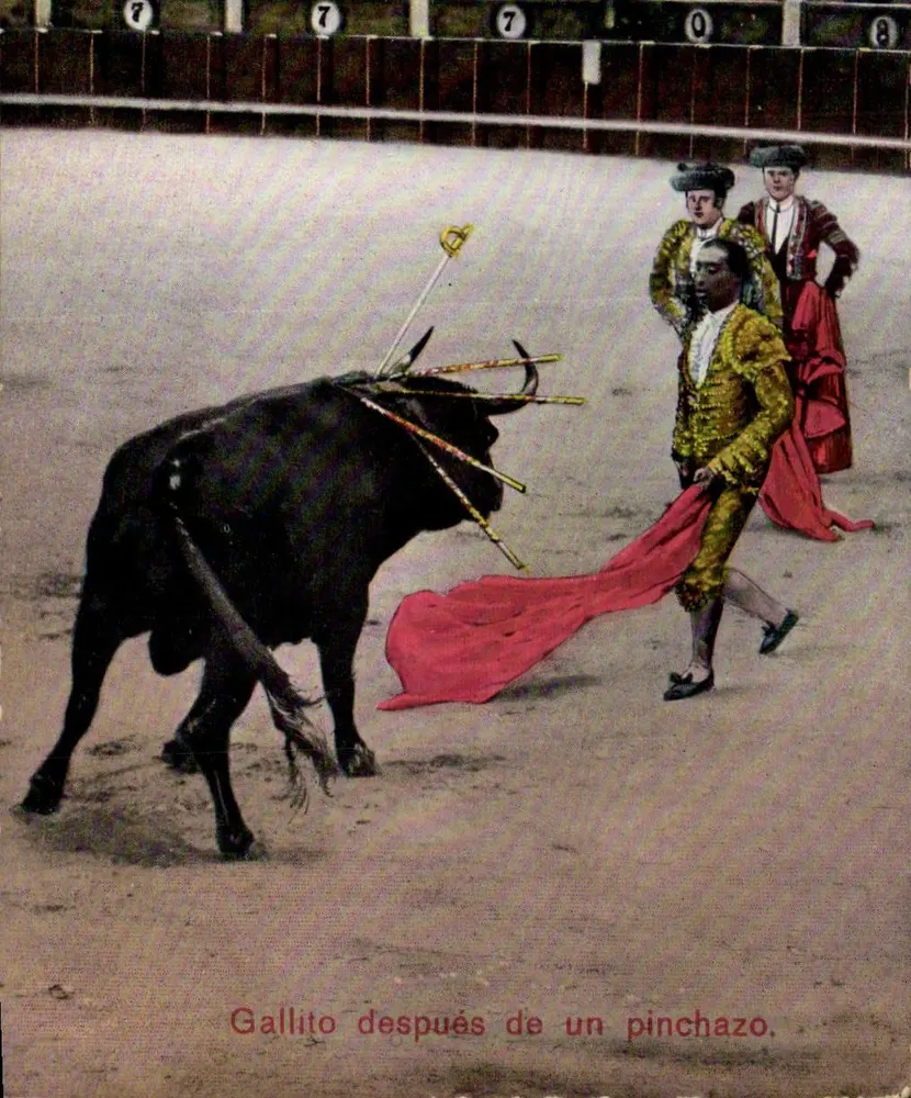 Luta de touro — Gallito após um pinchazo — Tarjeta postal 1870 - Frente