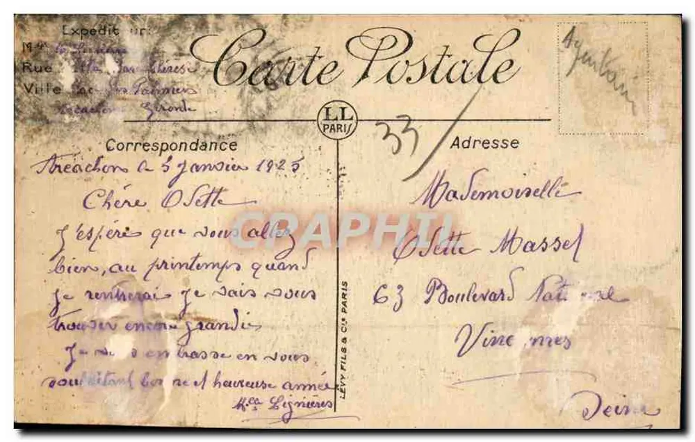 Arcachon — Der Grand Hôtel aus der Détente — Verlag Lévy Frères & Cie, n°181 - Rückseite