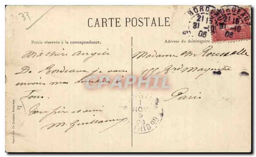 Bordeaux — Estátua de Zourny — C.C. - Verso