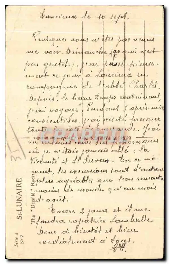 St-Lunaire — Os Rochos do Décollé — Edição M. PABLOUN - Verso