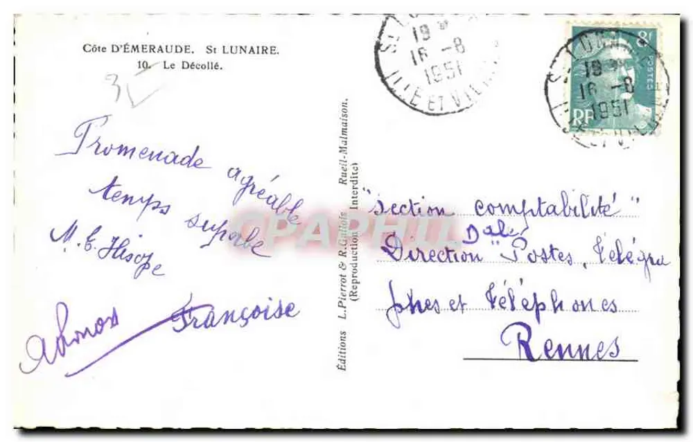 Costa de Esmeralda — St Lunaire — Ediciones L. Pierrat & R. Guitard - Reverso