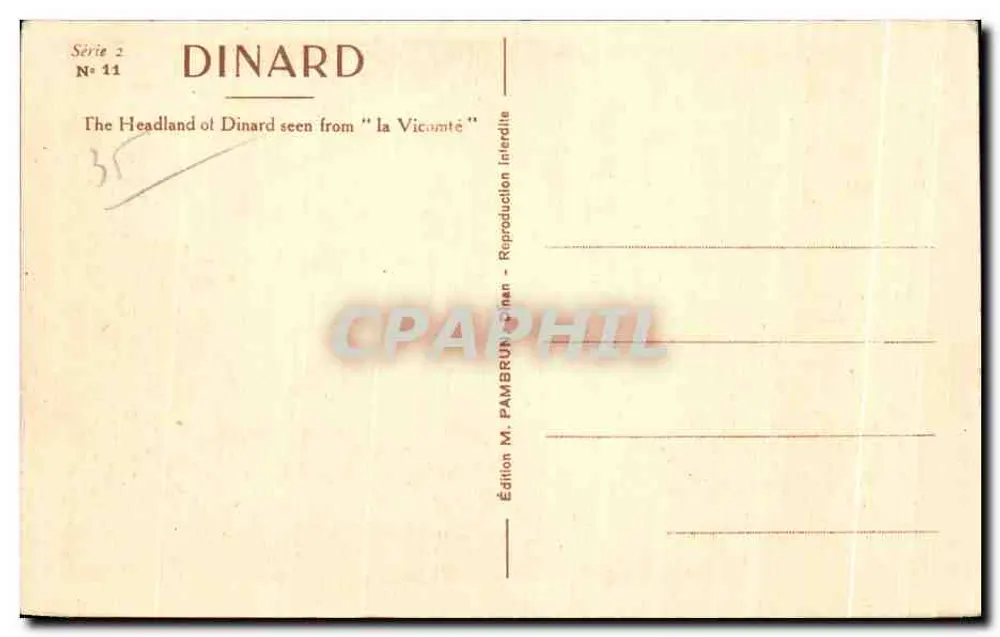 A Ponta de DINARD vista da Vicomté — Série 2 N° 11 — Edição M. PAMBRUN Dinard - Verso