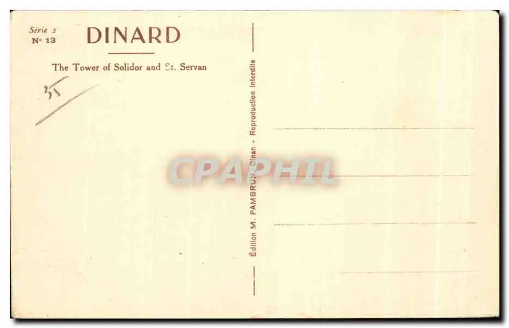 Dinard-la-Vicomte — Torre Solidor e Igreja de St-Servan — Edição M. Pambrun, Dinan - Verso