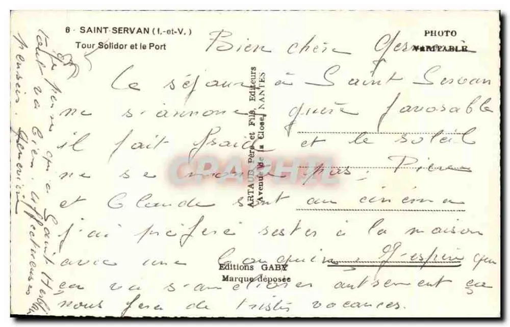 Saint-Servan (I.-et-V.) — Torre Solidor e o Porto — Edições Gaby - Verso
