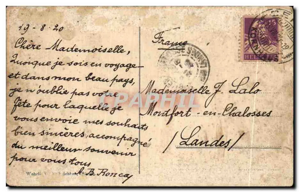 Interlaken, Ruine von Unspunnen, Eiger, Mönch und Jungfrau — Verlag Wehrli, Nr. 3063 - Rückseite