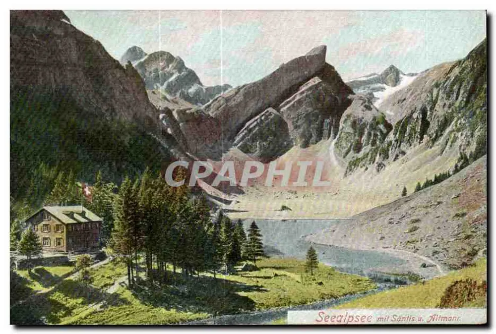 Lago Seealpsee com Säntis e Hiltmann — editor Gebr. Wohrli, Zürich, n° 12776 - Frente