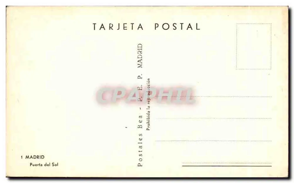 Place de la Puerta del Sol — Madrid — editor Postales Bea, n°1 - Verso
