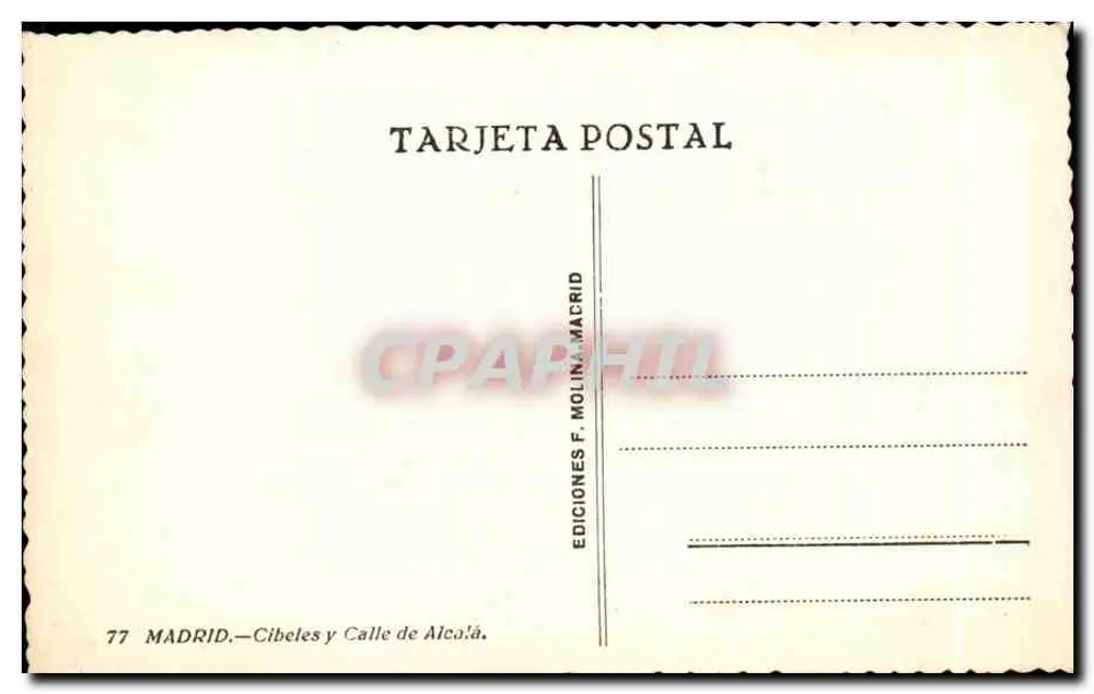 Praça de Cibeles — Madrid — Editor F. Molina, n° 77 - Verso