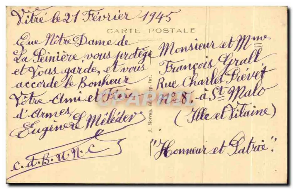 Umgebung von Vitré (Ille-et-Vilaine) — Kapelle der Peinière — J. Moran, Verleger, Reproduktion verboten - Rückseite