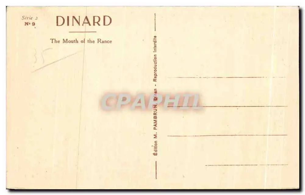 DINARD - Embocadura da Rance — Série 2 N° 9, Edição M. PAMBRUN, Dinan - Verso
