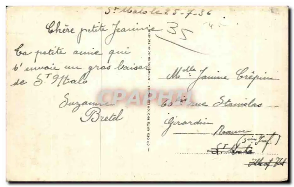 Dinard - Die Promenade des Ailiés und die Pointe du Moulinet — Verlag CH DES ARTS PHOTOGRAPHIQUES - STRASBOURG-SCHILTIGHEIM, n° 50 - Rückseite