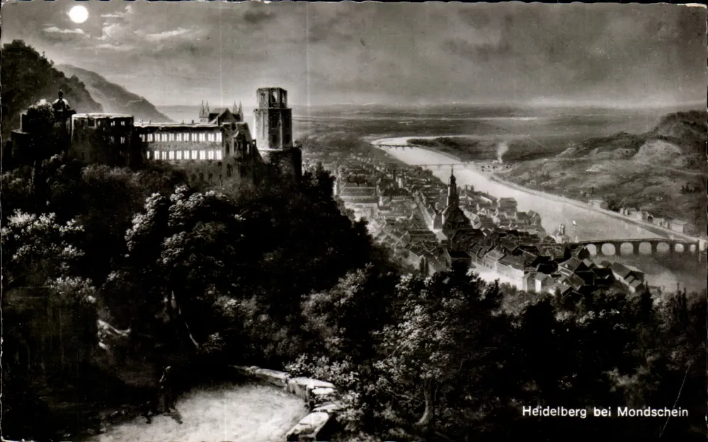Heidelberg sob a Lua — vista noturna com castelo e rio — 9019, Kunstverlag Eilm. v. Köpfg, Heidelberg - Frente
