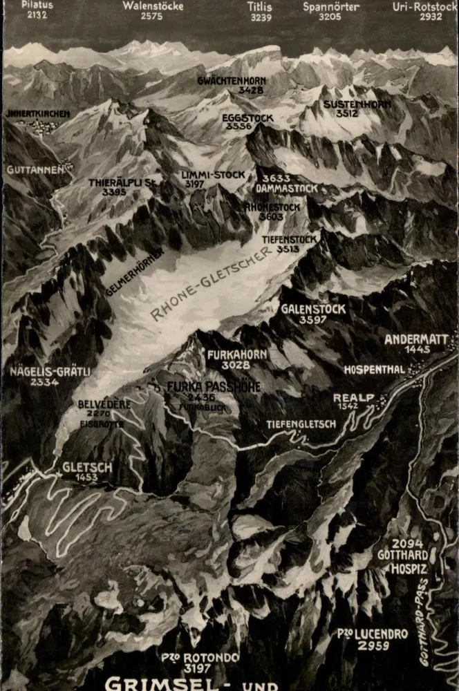 Grimsel- und Gotthardpass — carta postal topográfica — Photoglob-Wehrli A.G., Zürich - Frente