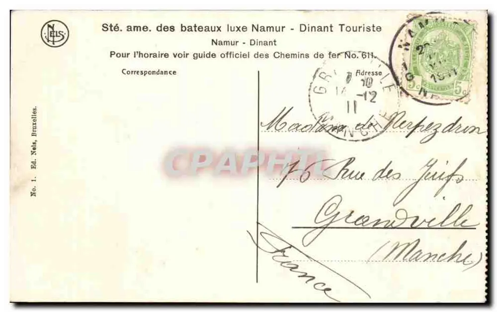 Namur — Panoramagel Catedral — Éd. NIS, Bruxelas, No. 1 - Verso