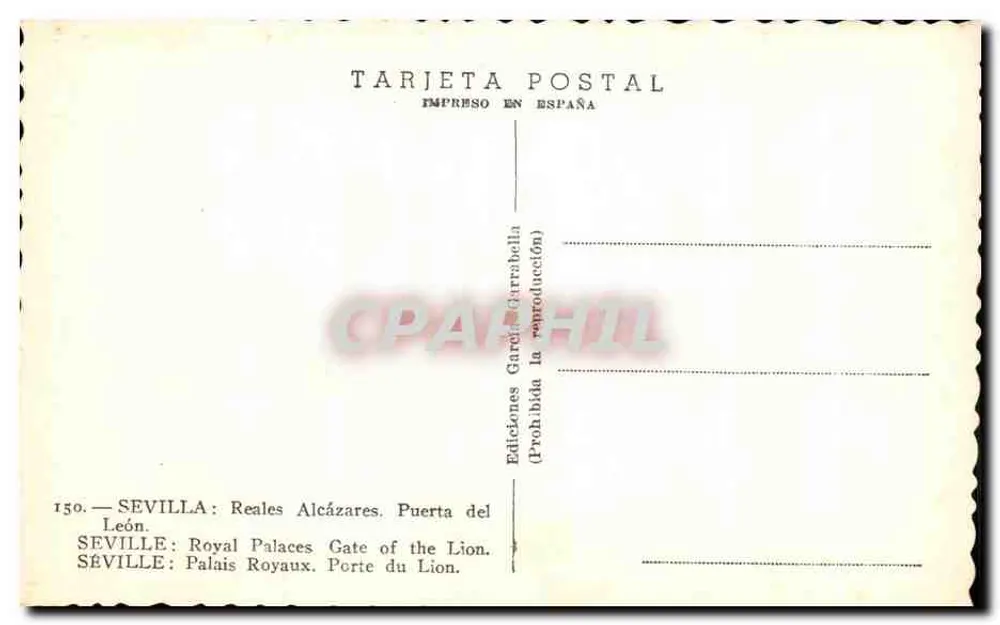 Sevilla: Tor der Löwin der Königspaläste — Éditions Garcilarrabella, n° 150 - Rückseite