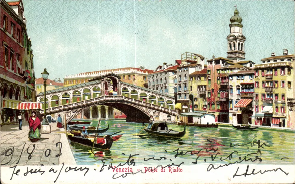 Veneza - Ponte di Rialto — vista colorida — Ferd. Gobbato, Veneza - Frente