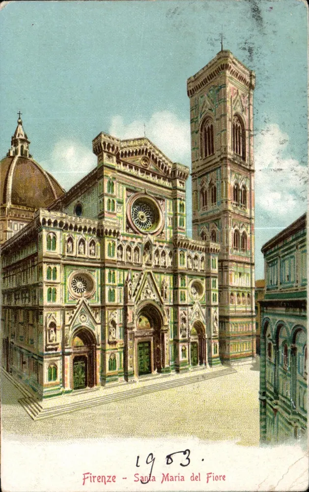 Firenze - Santa Maria del Fiore — vista da fachada e do campanário — editor Gobbato, Veneza, número de série não visível - Frente