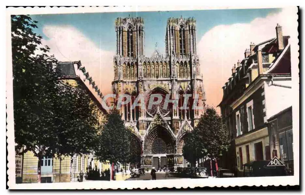 Reims — Straße J.D. Rockefeller Jr. und die Kathedrale — Jacques Frevi, Verlag, Seriennummer nicht sichtbar - Vorderseite