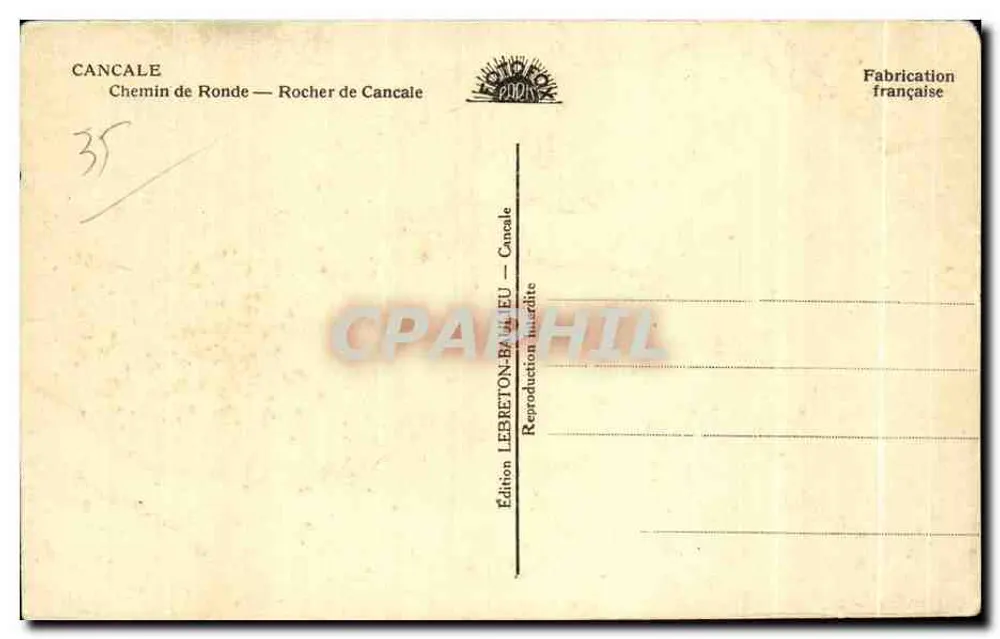 Cancale — Rocher de Cancale — Édition LEBRETON-BAULIEU - Verso