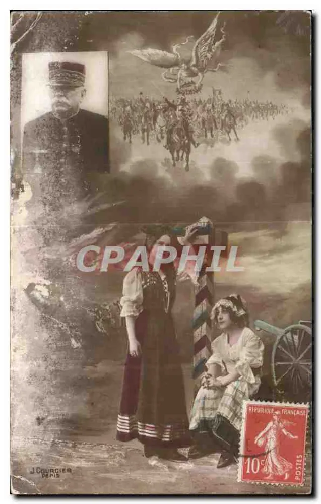 Kriegsszene — militärischer Umzug mit Adler und Soldaten — Verleger J. Courrier, Paris - Vorderseite