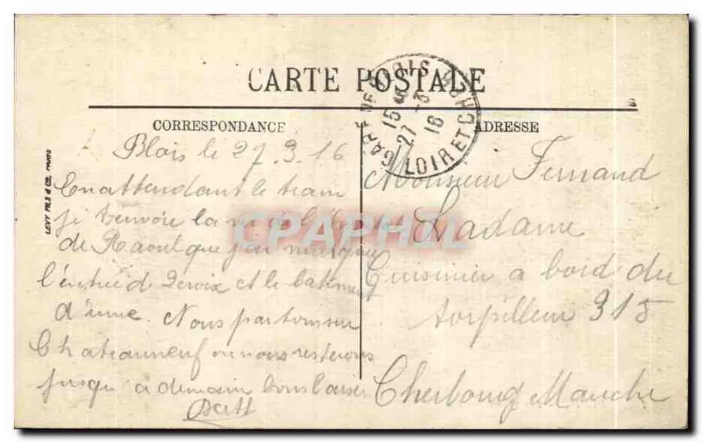 Blois — Les Quais — LL. — n° 167 - Verso