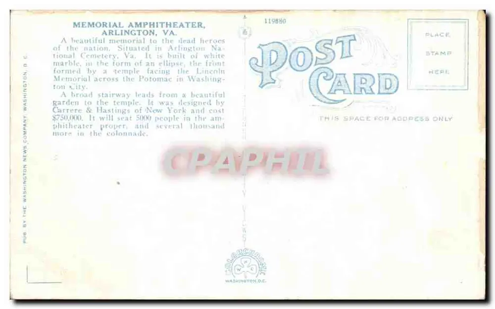 Innenansicht des Memorial Amphitheaters in Arlington, VA — Washington News Company, n° 119880 - Rückseite