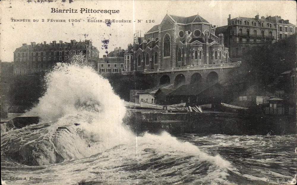 Biarritz pittoresk — Sturm vom 2. Februar 1904 — Kirche Saint-Eugénie — Nr. 126 — Ausgabe A. Simons - Vorderseite