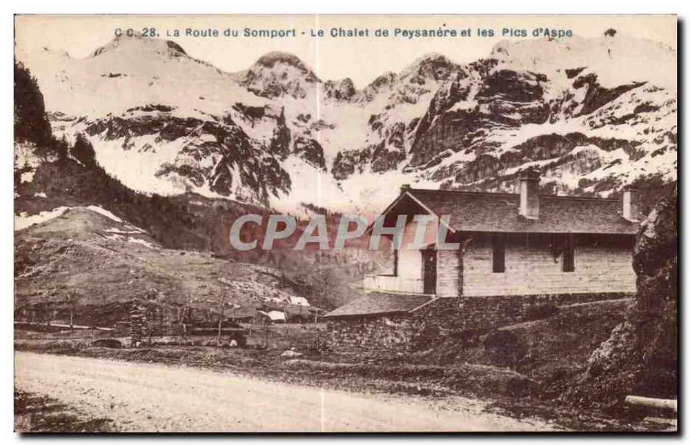 Die Somportstraße — Das Chalet de Pey Sanère und die Aspe-Gipfel — C.C. 28, Verlag Carrache, Pau - Vorderseite