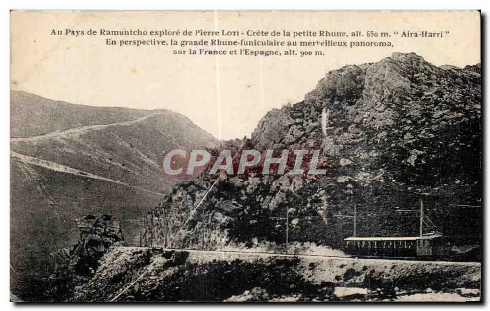 Pays de Ramuntcho erkundet von Pierre Lorti — Crête de la petite Rhune, H. 650 m. — Grande Rhune-Fahrtbahn, H. 900 m. - Vorderseite