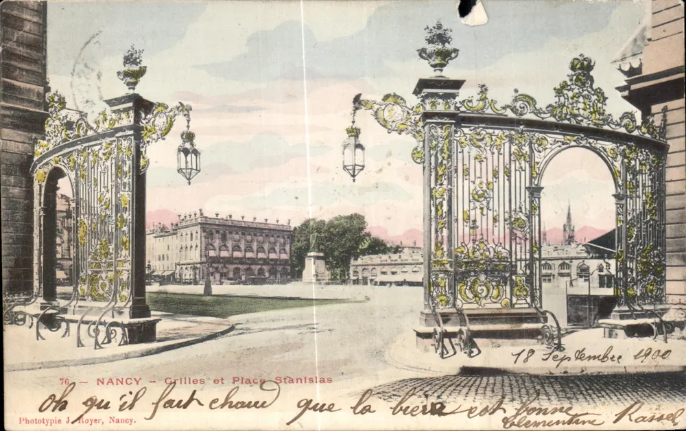 Nancy — Gaten en Plein Stanislas — Fototypie J. Royer, Nancy, n°76 - Voorkant