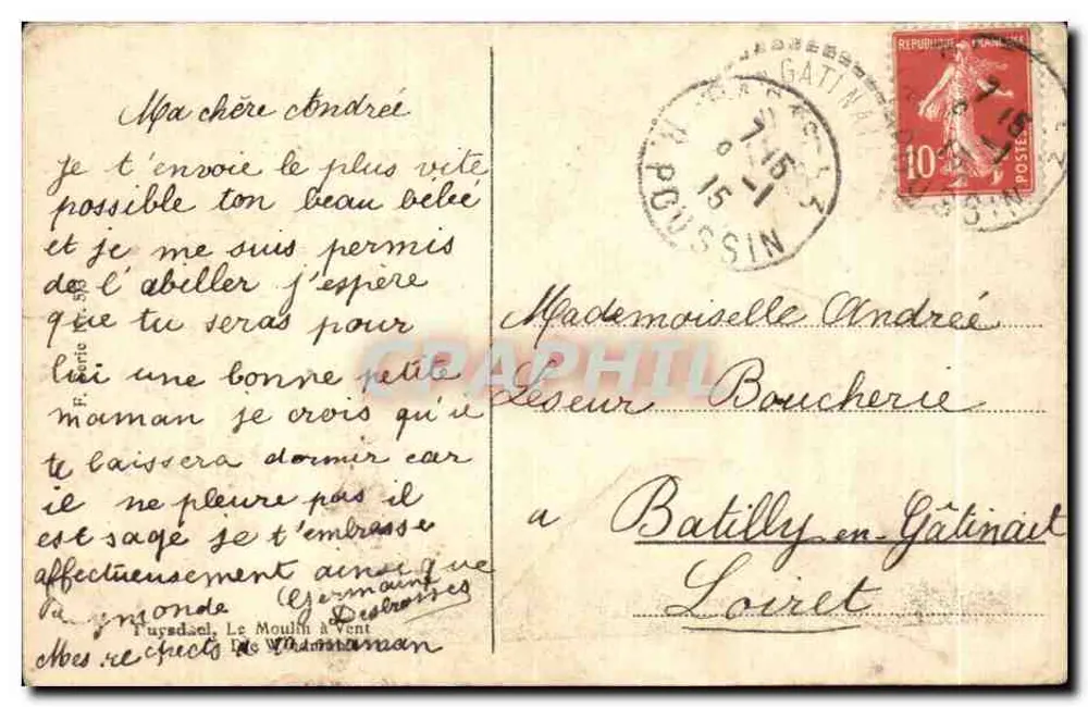 Mühle — ländliches Landschaftsbild — Verlag und Seriennummer nicht lesbar - Rückseite