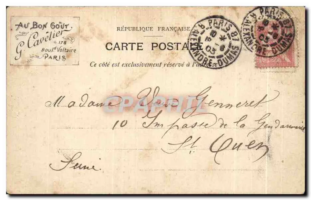 Igreja de São Agostinho — Paris — editor G. Cavélier, n° 178 - Verso