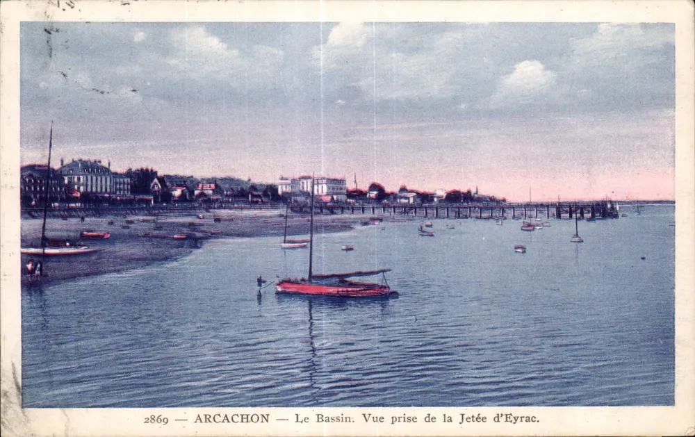 Arcachon — Der Bassin. Ansicht vom Eyrac-Jett — Impr. A.D.L. ch. de St-Roch, Paris - Vorderseite